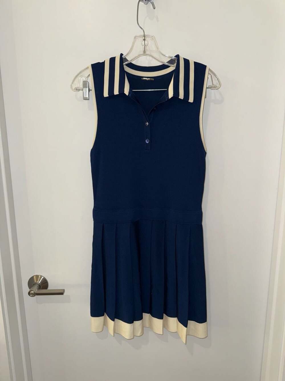 Alexis Sleeveless Pleated Polo Dress Navy Cream Size M